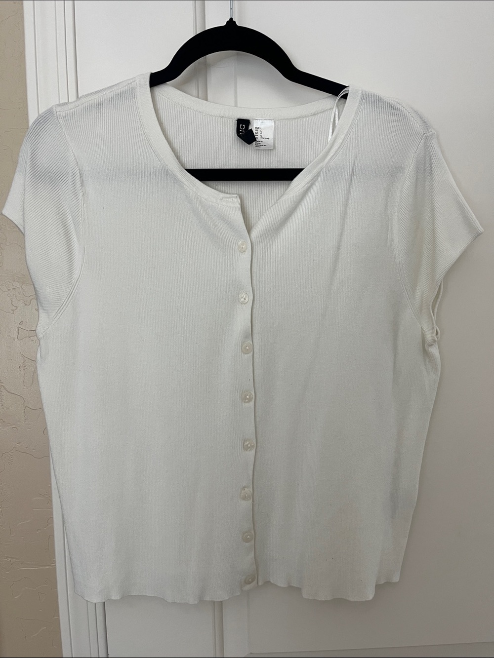 Divided White Short-Sleeve Button-Down Knit Top